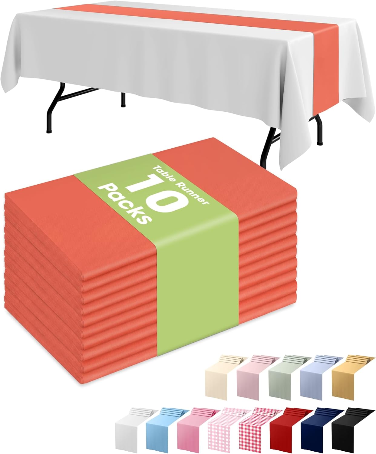 Pureegg Gold Plastic Table Runners - 10 Pack, 14'' x 108'', Water Resistant & Disposable Centerpiece Decorations for Table Cloth, Wedding, Birthday, Holiday, Baby Shower, Party, Home Decor