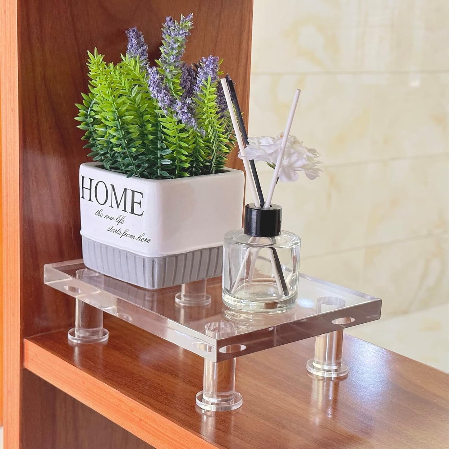 Acrylic Pedestal Tray Stand Riser for Bathroom Kitchen countertop, Clear Display Base Home Decor