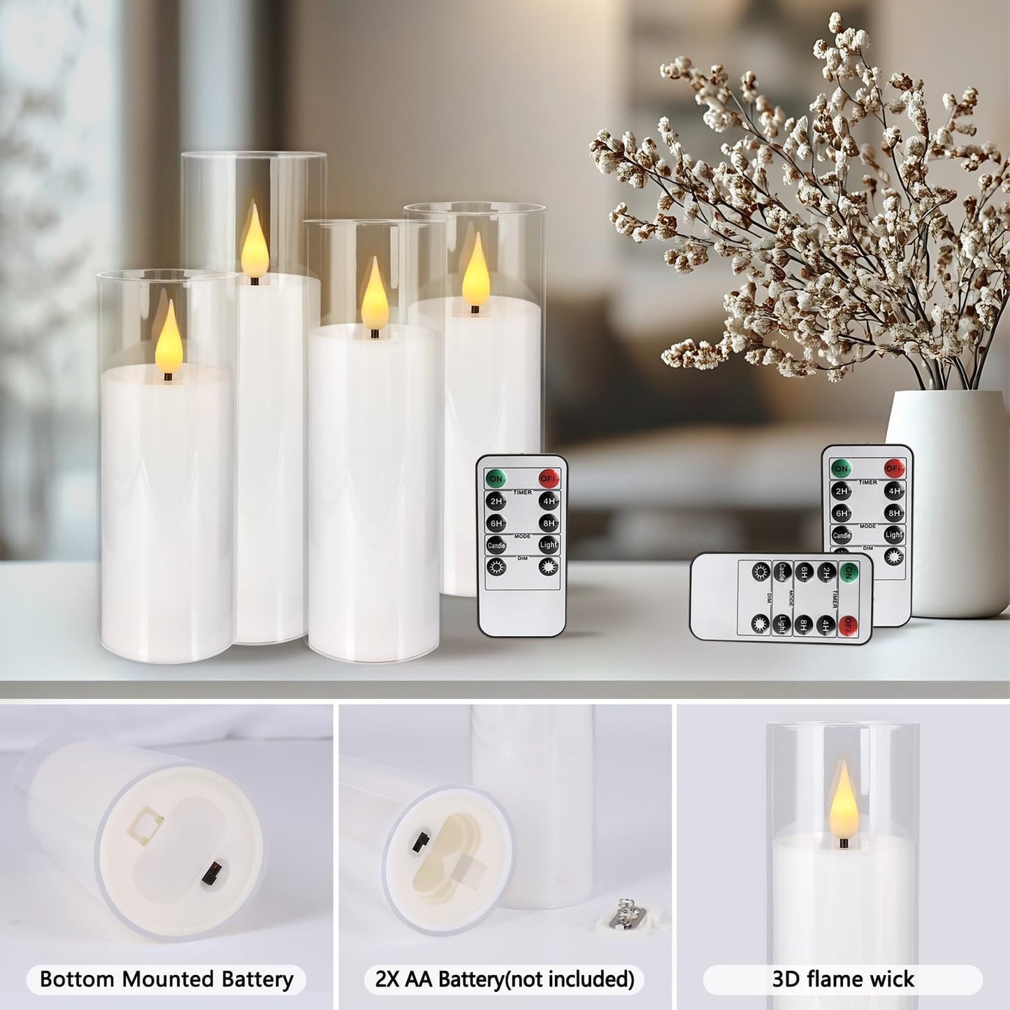 YOROXRG Set of 24 Waterproof Outdoor Flameless Candles, LED Candles with 4 Remote and Timer,(H 4" 5" 6" x D 2.2"),for Halloween Wedding Festiv