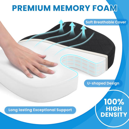 TushGuard Seat Cushion - Memory Foam Cushion for Office Chair, Car Seat, Airplane, Bleacher - Sciatica & Hip & Coccyx Pain Relief Desk Chair Cushion for Long Sitting Office Workers, Car Drivers