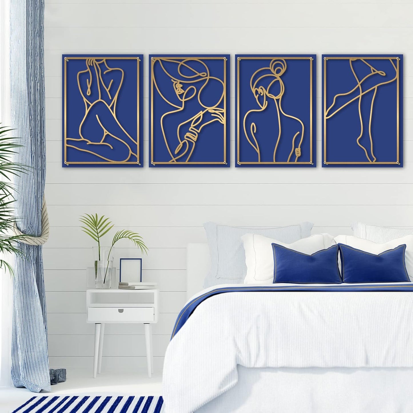 Glamativity 4 Pack Gold Wall Art Decor, Minimalist Single Line Real Metal Wall Art, Woman's Body Shape Abstract Wall Art (Gold Classic Style, 17 x 11.8'')