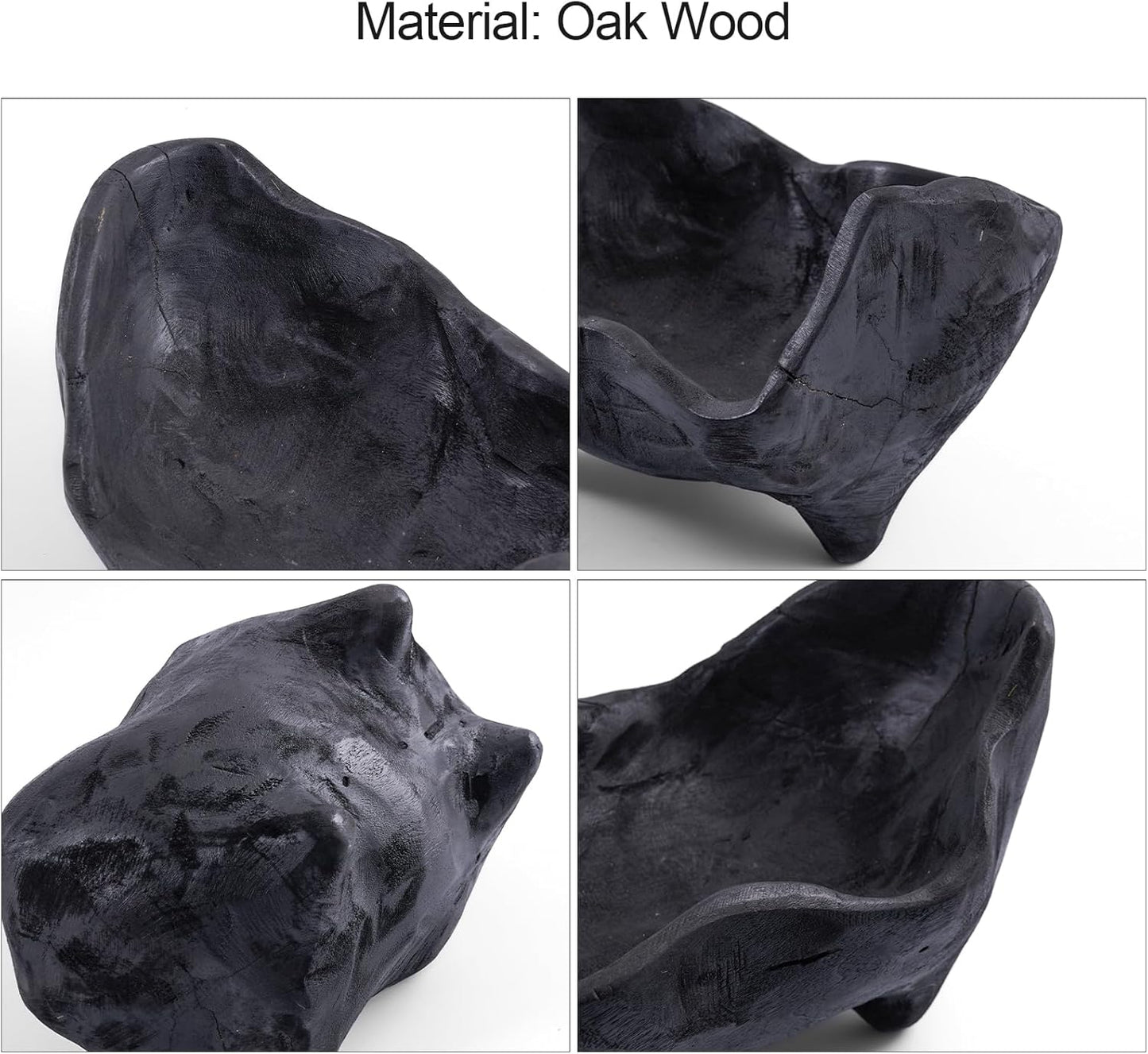 DN DECONATION Oak Wood Black Decorative Bowl-9.25x5.51 Inch Small Bowl for Entryway Key, Fruit, Candy with feet, Boho Farmhouse Home Decor for Dining Room, Coffee Table Centerpiece