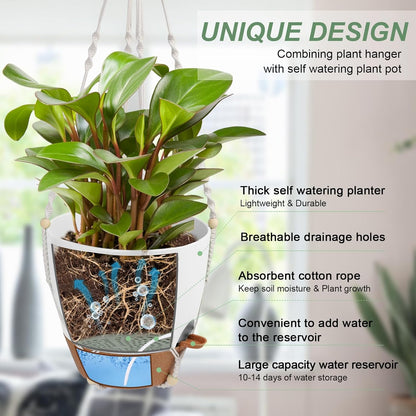 Vanslogreen Hanging Planters for Indoor Outdoor Plants, 2 Pack Self Watering Hanging Pot with Drainage Holes & Removable Tray (Black, 8'')