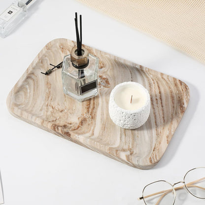Koville Romano Travertine Tray, 12"x8" Natural Stone Vanity Tray for Countertop Bathroom Kitchen Dresser, Decorative Marble Catchall Trays for Perfume Jewelry, Rectangular Serving Tray(Beige)