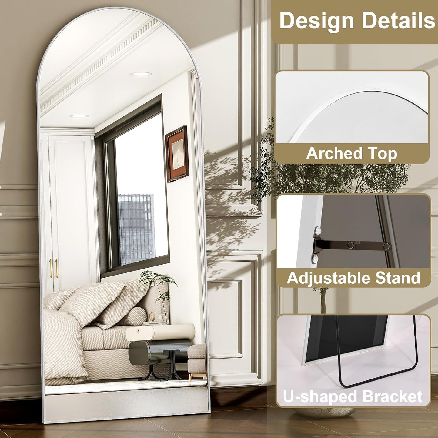 57" x 20" Arched Full Length Mirror - Wall Mounted/Floor Mirror Aluminum Alloy Frame Full Body Mirrors for Bathroom Living Room Bedroom and Entryway,Black