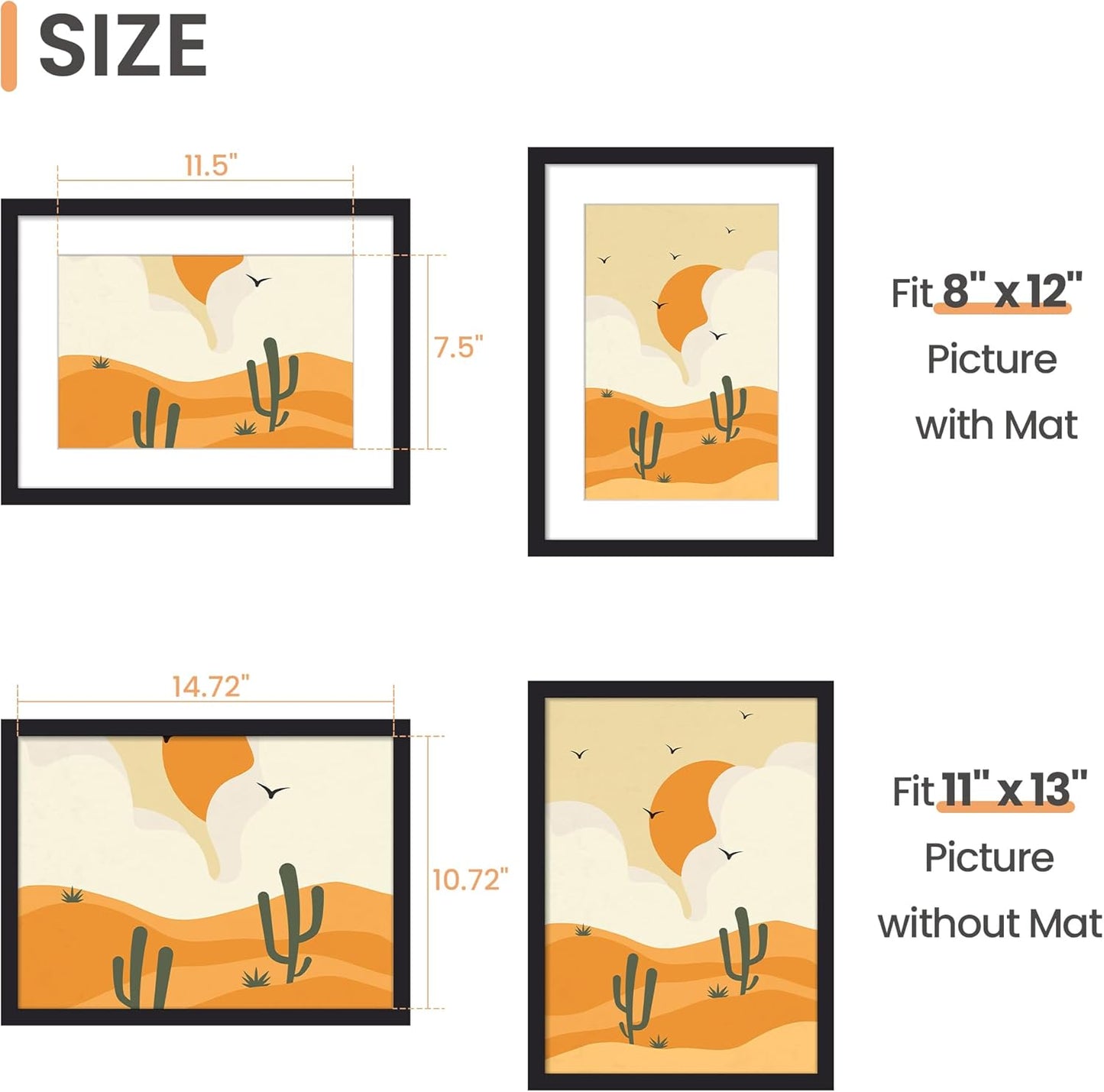 upsimples 8x10 Picture Frame, Display Pictures 5x7 with Mat or 8x10 Without Mat, Wall Hanging Photo Frame, Black, 1 Pack - Colors B