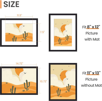 upsimples 8x10 Picture Frame, Display Pictures 5x7 with Mat or 8x10 Without Mat, Wall Hanging Photo Frame, Black, 1 Pack - Colors B