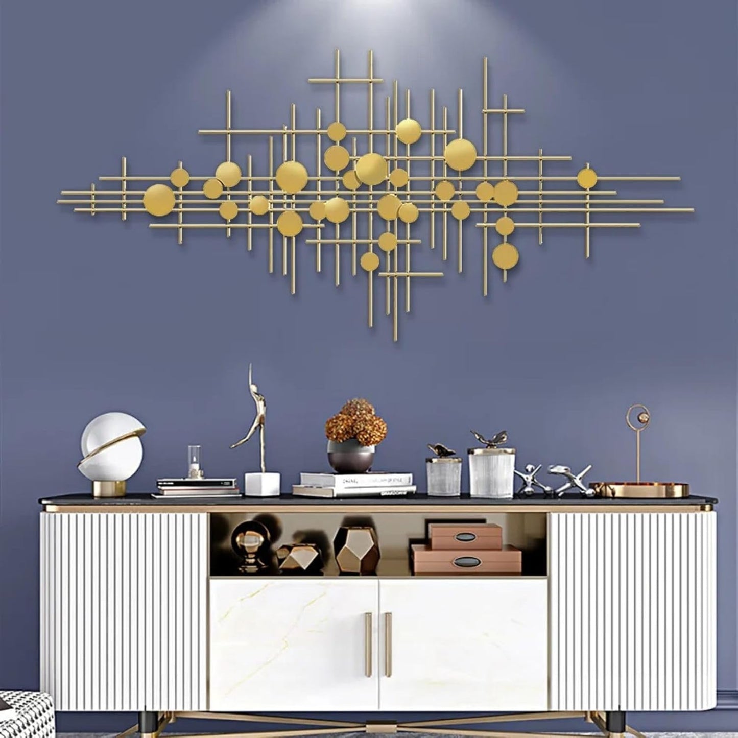 homary Large Metal Wall Art – 47.2" Modern 3D Abstract Geometric Overlapping Design, Iron Wall Decor for Living Room, Dining Room, Office