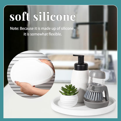 Silicone Bathroom Tray Round Vanity Tray Decorative Soap Holder Kitchen Countertop Organizer Coffee Table Decor for Candle, Perfume, Plant, 9 Inch, Black
