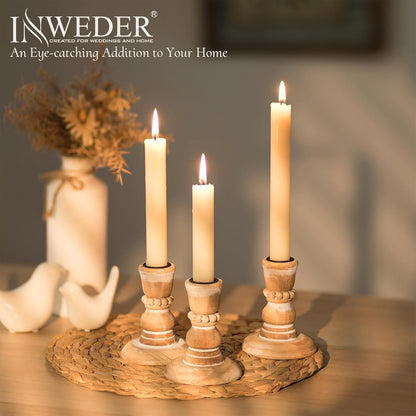 Wooden Taper Candle Holders: Wood Candlestick Holders Rustic Farmhouse Fall Decor for Living Room Dinning Table Centerpiece Christmas Set of 2