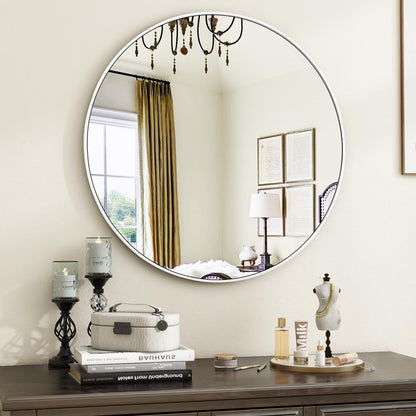 VooBang Large Black Round Bathroom Mirror, 48 inch Circle Wall Mounted Hanging Mirror with Simple Modern Circular Metal Frame for Hallway, Entryway, Living Room, Black Frame