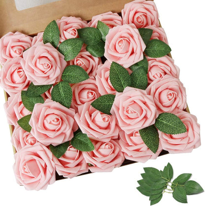 AmyHomie Artificial Flowers Dark Red Rose 25pcs Real Looking Fake Roses w/Stem for DIY Wedding Bouquets Centerpieces Arrangements Party Baby Shower Mothers Day Christmas Tree Decorations