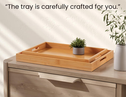 Fibogollo Bamboo Set of 2 Serving Tray with Handles,Decorative Trays Platter,Breakfast Tray in Bed,Food Drinks Tray for Eating,Working,Storing(Brown)