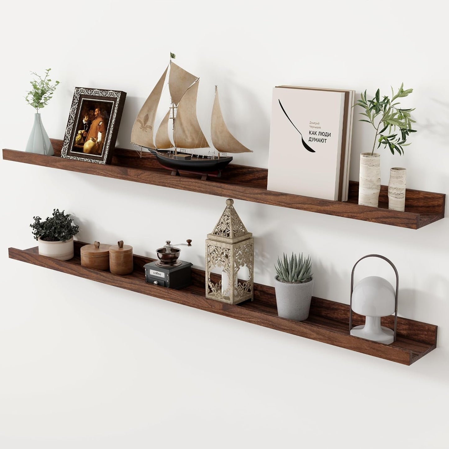 Axeman Oak Picture Ledge Shelf, 48 Inch Floating Shelves Set of 2, Solid Oak Wood Wall Shelves with Lip, Wall Decor Storage for Bedroom Living Room Bathroom Kitchen Nursery Photo Picture, Natural Oak