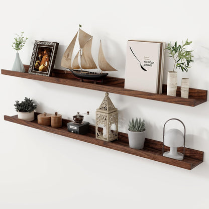 Axeman Oak Picture Ledge Shelf, 48 Inch Floating Shelves Set of 2, Solid Oak Wood Wall Shelves with Lip, Wall Decor Storage for Bedroom Living Room Bathroom Kitchen Nursery Photo Picture, Natural Oak