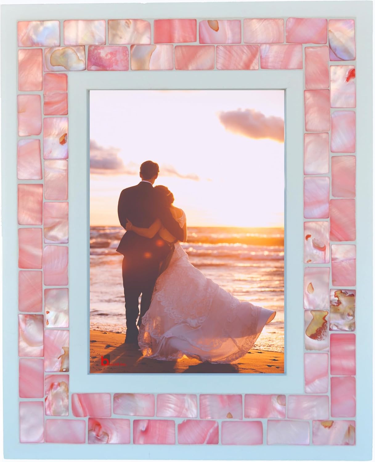 Silver Plate Picture Frame 5x7 Mother of Pearl 5 by 7 Photo Frame Mosaic Glass Tabletop Frame (Grey+ White,1pc)