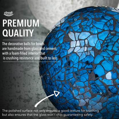 2.4 in Decorative Orbs Glass Balls Set of 6,Mosaic Sphere Globe for Whole Housewares,Wedding/Birthday,Bowls,Vases Dining Table Centerpieces (Gold)