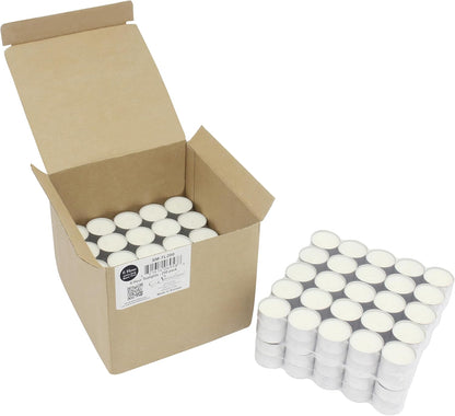 Stonebriar Unscented Long Burning White Tealight Candles, Bulk Pack, 6-7 Hour Burn Time, Smokeless Tealights for Parties, Weddings, Home, 100 Count