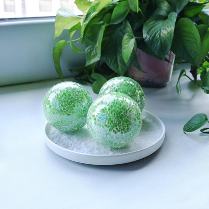 3 Pack Blue Decorative Orbs Mosaic Crack Glass Balls Decor Solid Sphere Globe Bowl Vase Fillers Holiday Living Room Mantle Basket Centerpiece 3.35 Inch