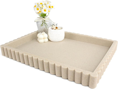 YMXYJM-Scalloped Coffee Table Tray，Ottoman Tray for Modern Home Decor. 14" Decorative Tray for Entryway Table Decor, Living Room Table Decor, Coffee Table Centerpiece - Beige Resin