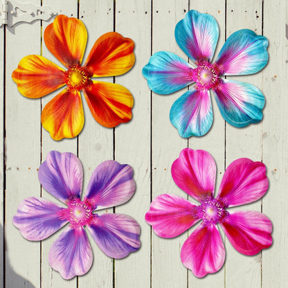 Giyyomtr Metal Flowers Wall Decor - 4pcs 6.2'' Metal Wall Art Hanging Decorations for Outdoor Fence Garden Yard Patio Exterior Wall Decor
