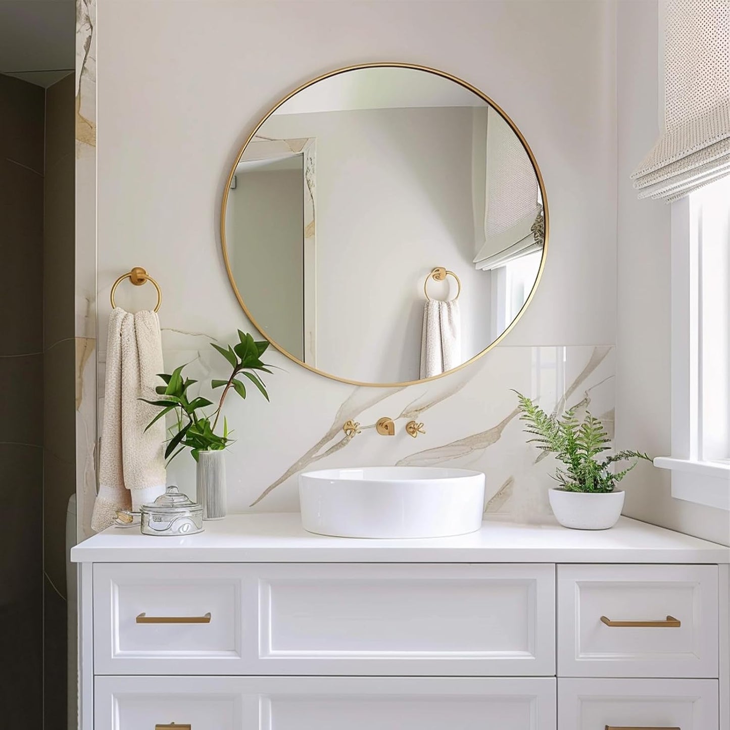 Sunniry Black Round Mirror, Round Mirror 24 inch, Black Circle Mirrors Matte Metal Frame, Wall Mounted Mirrors for Living Room, Bathroom, Wall, Entryway.