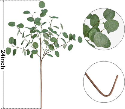 Bessol Artificial Eucalyptus Stems 24'' 5Pcs Fake Plants Greenery for Vase, Faux Eucalyptus Stems for Home Decor, Bathroom, Office, Coffee Table & Farmhouse Centerpiece Decorations