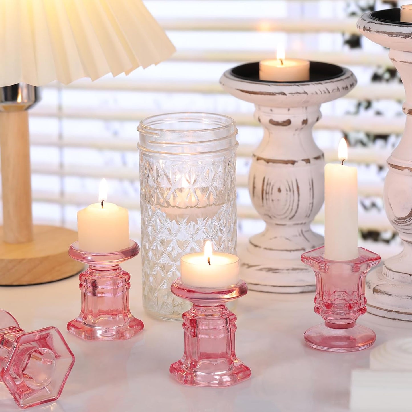 Lanttu Candlestick Holders Bulk, 12 Pcs Glass Candle Holders Set Clear, Crystal Taper Candle Holder for Wedding, Table Centerpiece, Home Decoration