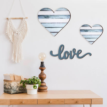 3 Pcs Wooden Hearts Decor Heart Wooden Sign Rustic Hanging Love Plaque for Wall Home Farmhouse Living Room Bedroom Gifts(White)