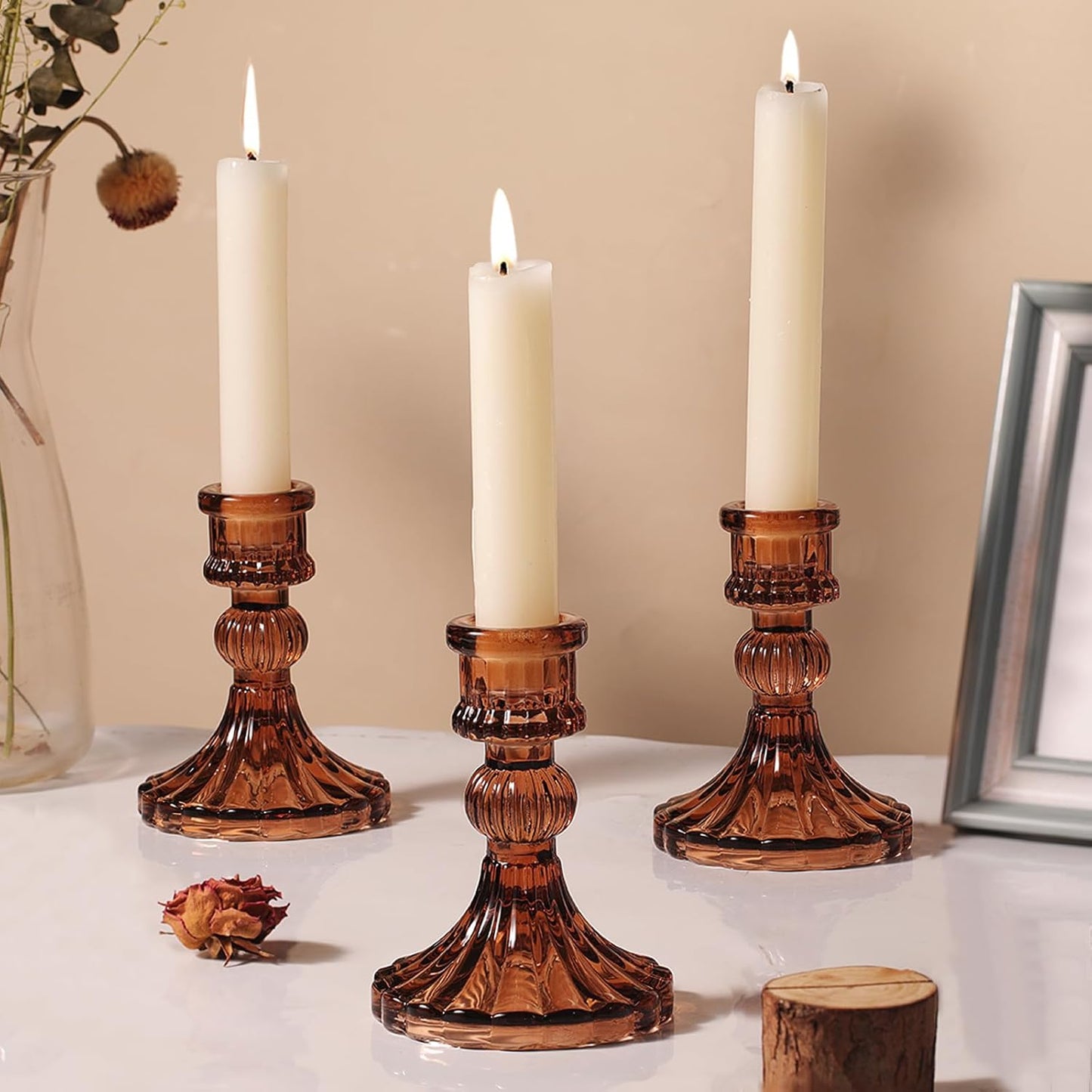 DARJEN Candlestick Holders Set,12Pcs 4" H Taper Candle Holders Bulk, Clear Glass Candle Holders for Wedding, Spring Party, Romantic Dinner, Festival & Windowsill Decor