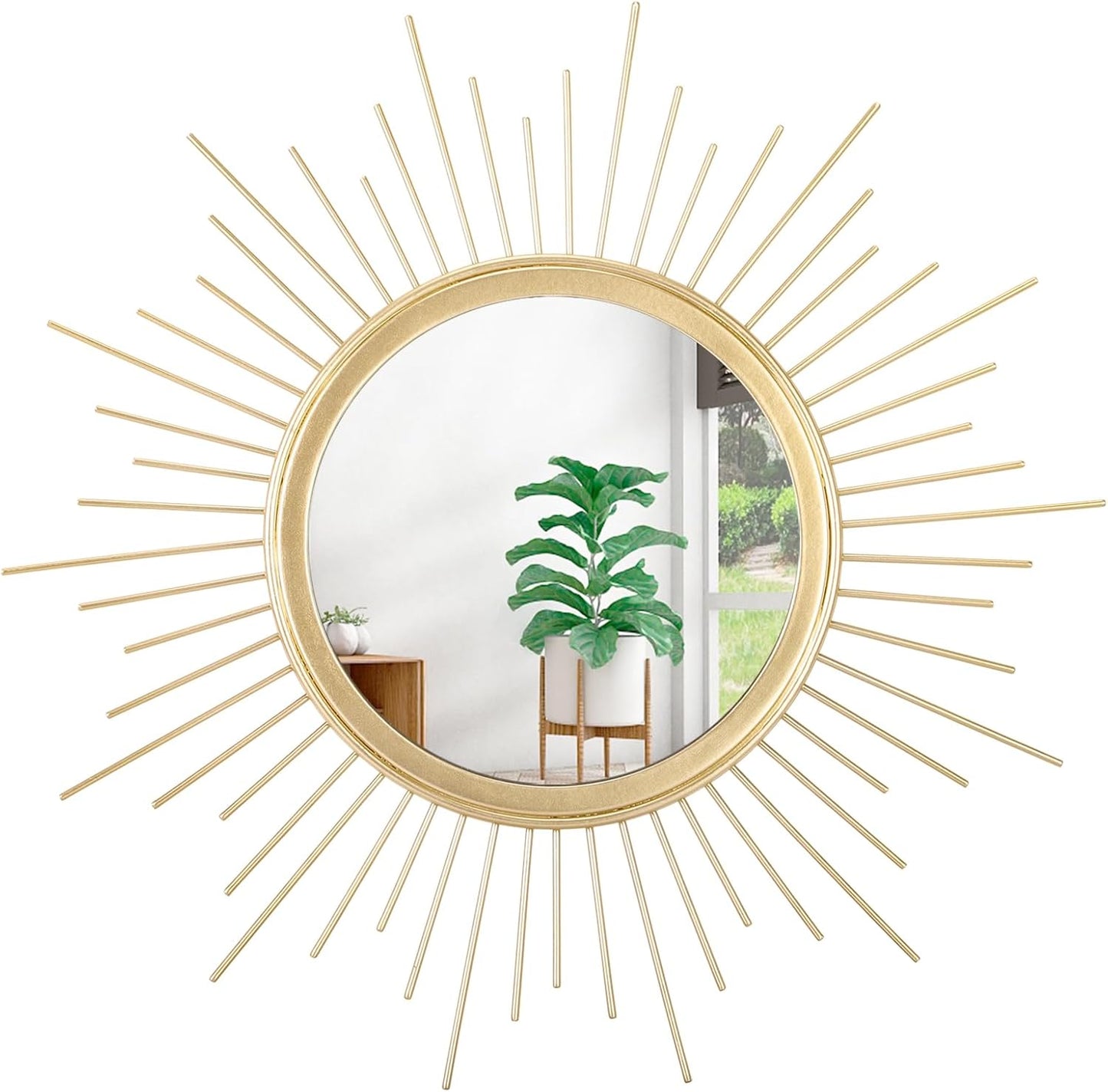 Gold Sunburst Mirrors for Wall Decorative Metal Round Art Mirrors Large Wall Decor Hanging Mirror for Bathroom Bedroom Living Room Vanity Entryway 16"