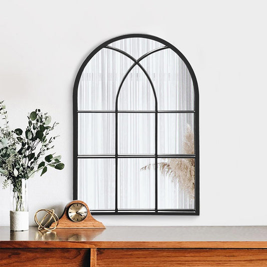 Dewfig 65"x 22" Arched Window pane Full Length Mirror, Wall Mirror, Floor Standing Mirrors, Farmhouse Long Full Body Mirrors Wall Mounted for Living Room, Bedroom, Entryway, Fireplace, Black