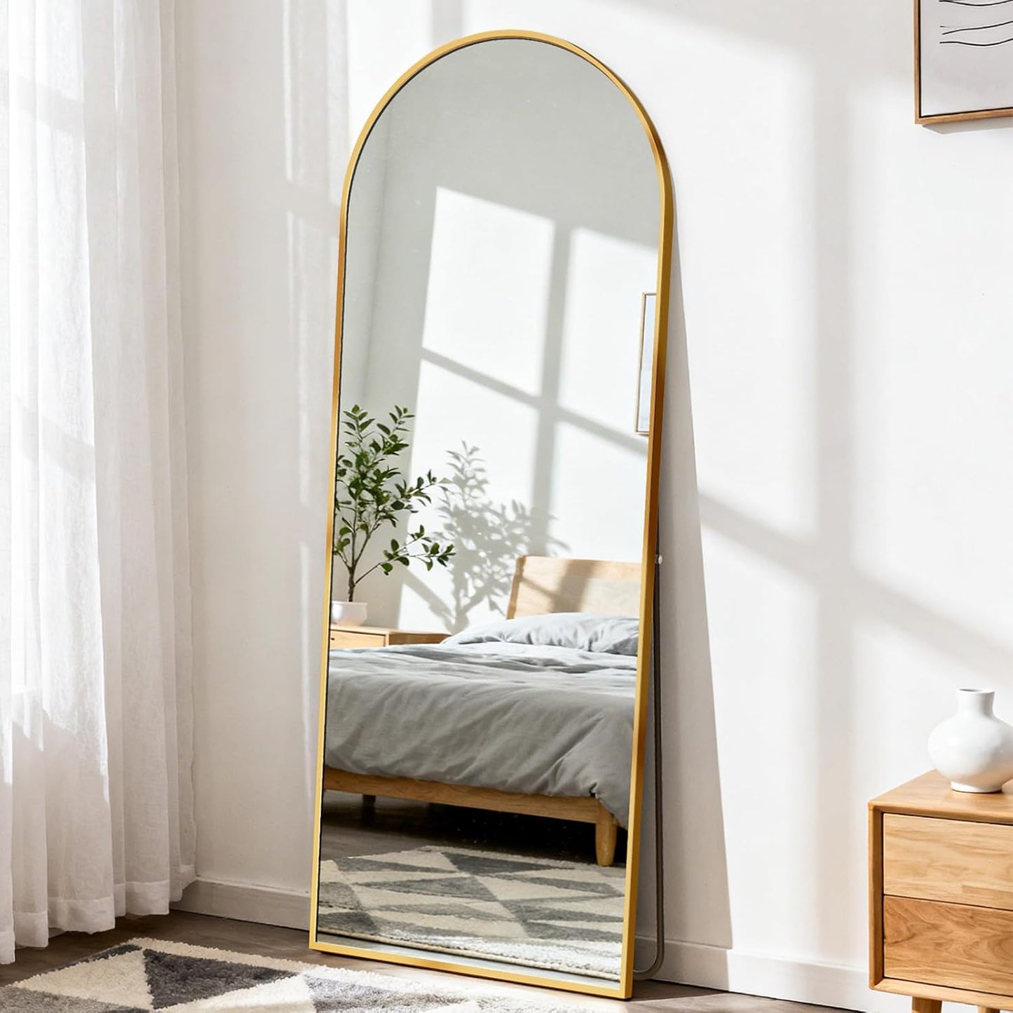DUMOS Arched Full Length Mirror with Stand 64"x21" Floor Standing Aluminum Frame for Bedroom Body Hanging Leaning Modern Simple Home Decor Shatter-proorf Nano Glass Wall Living Room Cloakroom Black