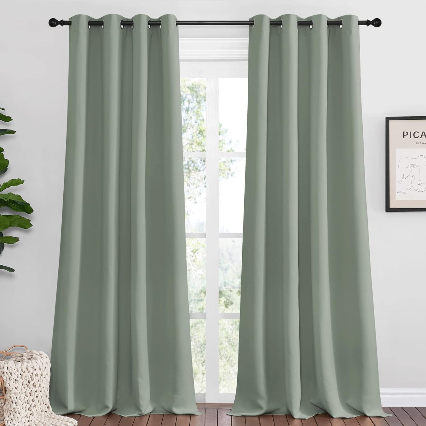NICETOWN Halloween Pitch Black Solid Thermal Insulated Grommet Blackout Curtains/Drapes for Bedroom Window (2 Panels, 42 inches Wide by 63 inches Long, Black) - Colors B