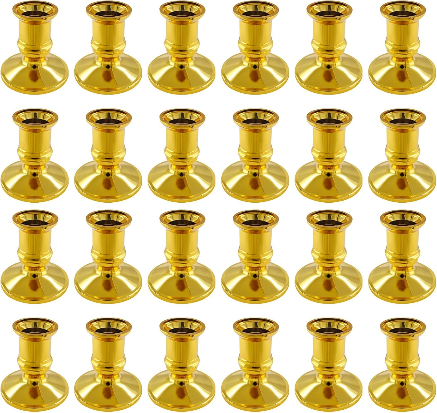 Waziaqoc 24Pcs Gold Taper Candle Holders, Plastic Candlestick Holders Only for Flameless LED Candle Decorative Pillar Candle Holder for Christmas Wedding Anniversary Dinner Party