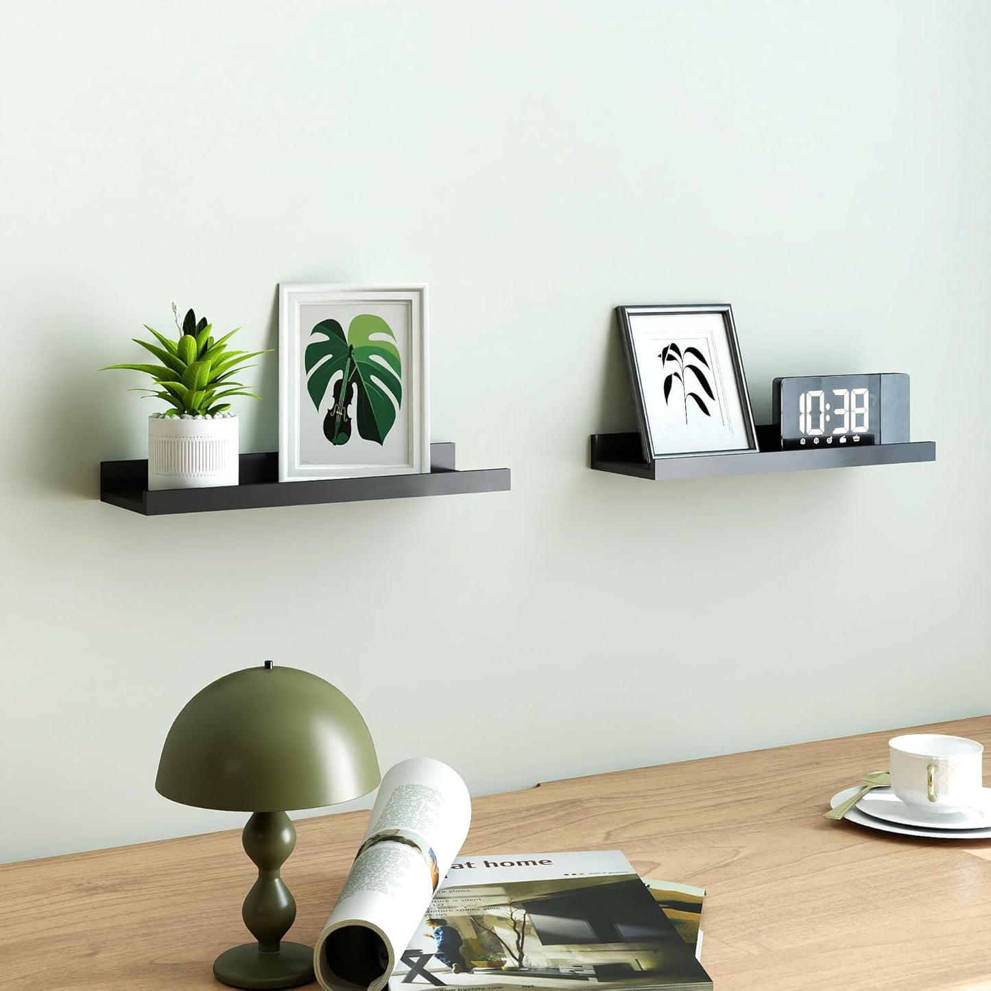 White Floating Shelves for Wall Decor, Wall Mounted Wood Storage Shelf for Bedroom, Living Room, Bathroom, Kitchen, Nursery, Display Picture Ledge Shelf with Lip Set of 2-14 Inches, White