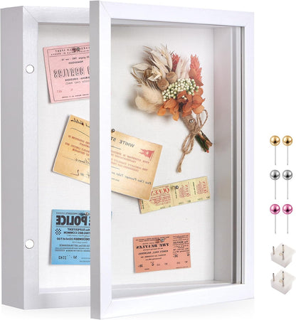 8x10 Deep Shadow Box Picture Frame Display Case with Linen Back and Stand,Real Glass Black Shadow Memory Box Frame 8x10 for Flower Baby Pet Wedding Photo Art Craft Memorial Wall Decor Gift