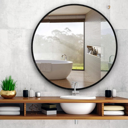 Itrue 12 Inch Small Round Decorative Wall Mirror, HD Silver-Coated Glass with Brushed Black Metal Frame, Minimalist Modern Accent Mirror for Vanity, Narrow Walls, Bathroom, Bedroom & Entryway