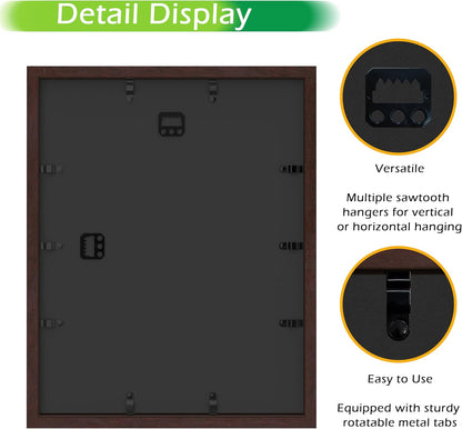 FrameWorks 11” x 14” Dark Oak Wooden Shadow Box Frame – Display Case with Soft Felt Back, Memory Box with Tempered Glass, Display Box with Elegant White Ball Push Pins, Wooden Flower Box