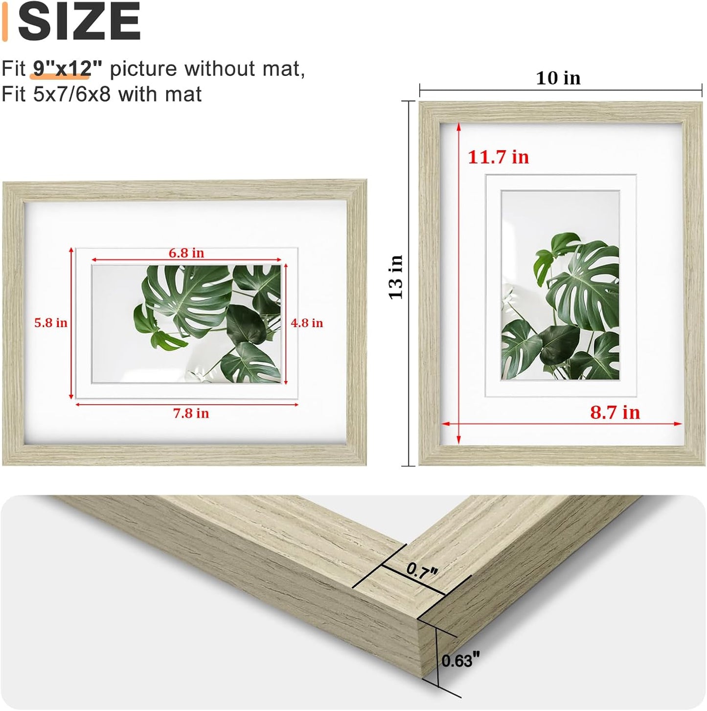 Egofine 8x10 Picture Frames Set of 4, Made of Solid Wood Covered by Plexiglass 4x6 and 5x7 with Mat or 8x10 without Mat, for Table Top Display and Wall Mounting Photo Frame Black