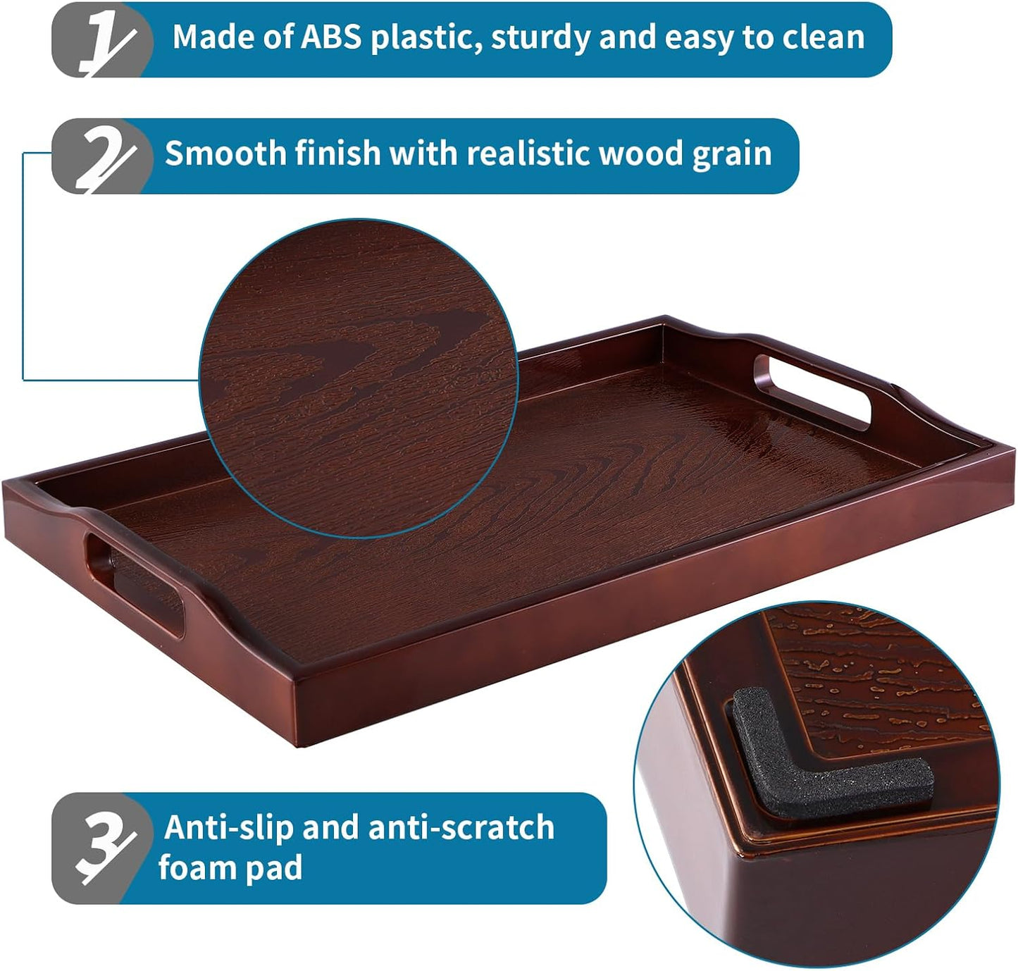 MDLUU Plastic Serving Tray, Ottoman Tray with Cutout Handles, Rectangle Butler Tray for Breakfast in Bed, Coffee Table Decor, Party (Black)