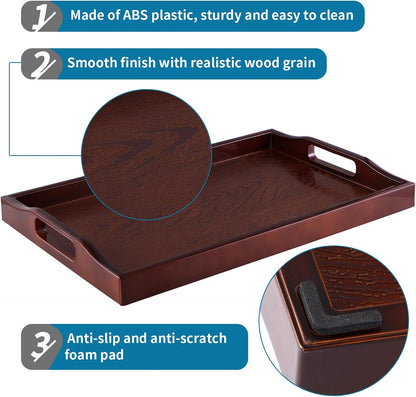 MDLUU Plastic Serving Tray, Ottoman Tray with Cutout Handles, Rectangle Butler Tray for Breakfast in Bed, Coffee Table Decor, Party (Black)