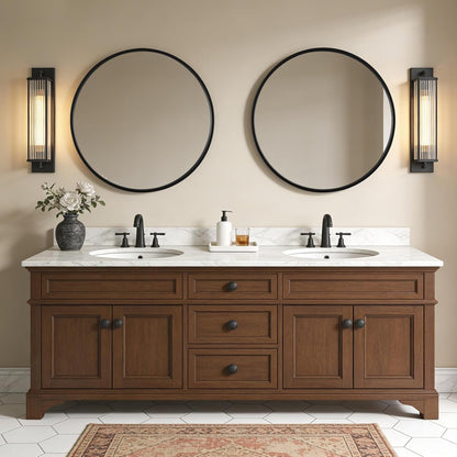 WallBeyond Wood Round Mirror with Wood Frame 24 inch Circle Wall Mirror for Bathroom Round Wall Mirror for Wall Decor, Vanity, Entryway Living Room (Walnut)