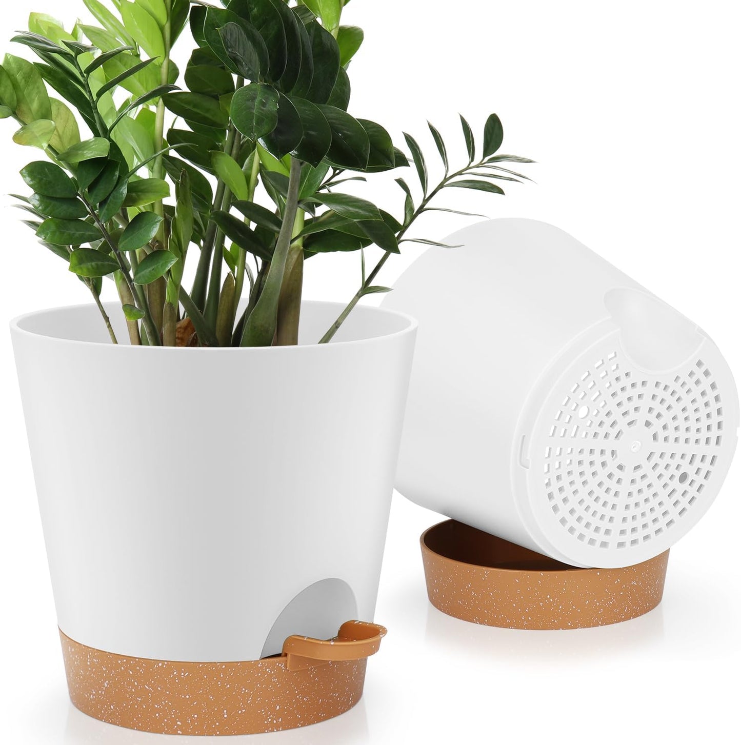 YNNICO Indoor Self Watering Planters with Drainage Holes and Saucers, 8, 7, 6.5, 6, 5.5, 5 Inches, Black, 6 Pots