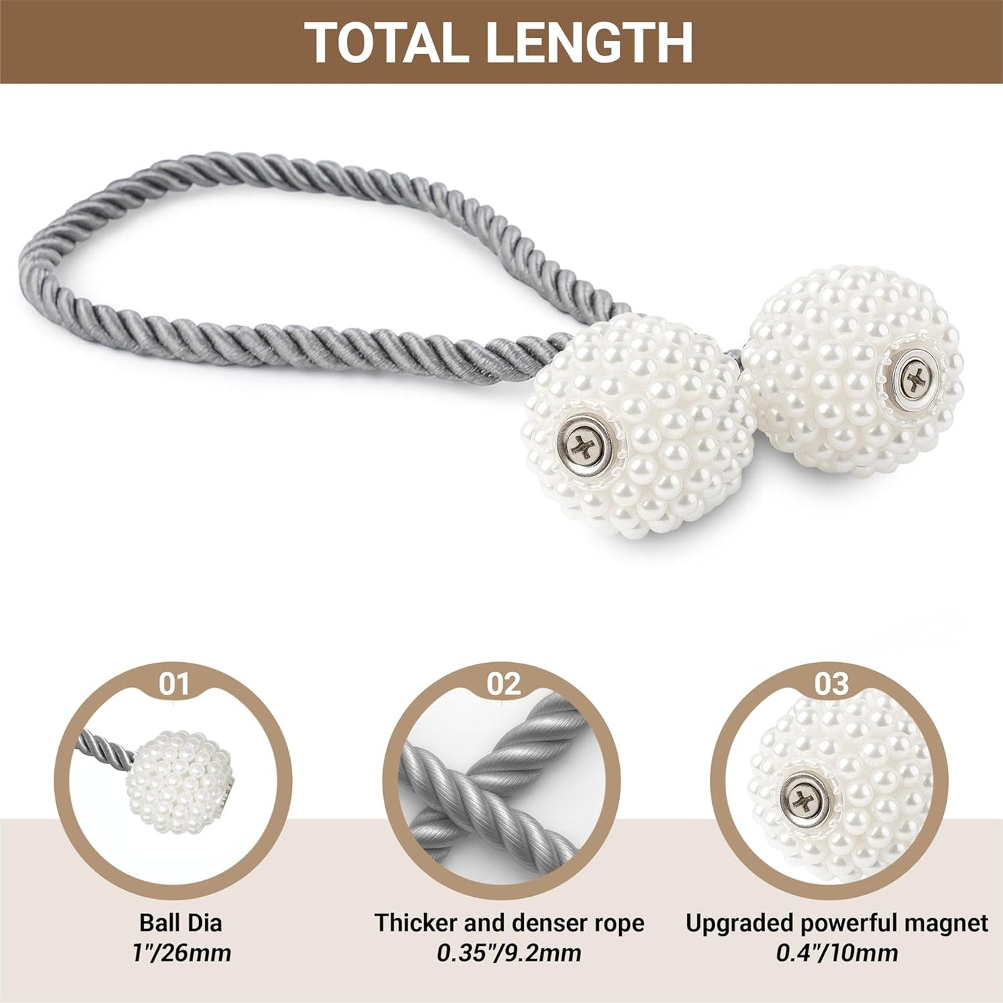 Hion Magnetic Curtain Tiebacks Black 2pcs, Curtain Tiebacks Buckles Holdbacks Holders Hooks Clip for Home Outdoor Bedroom Office Decorative Curtain