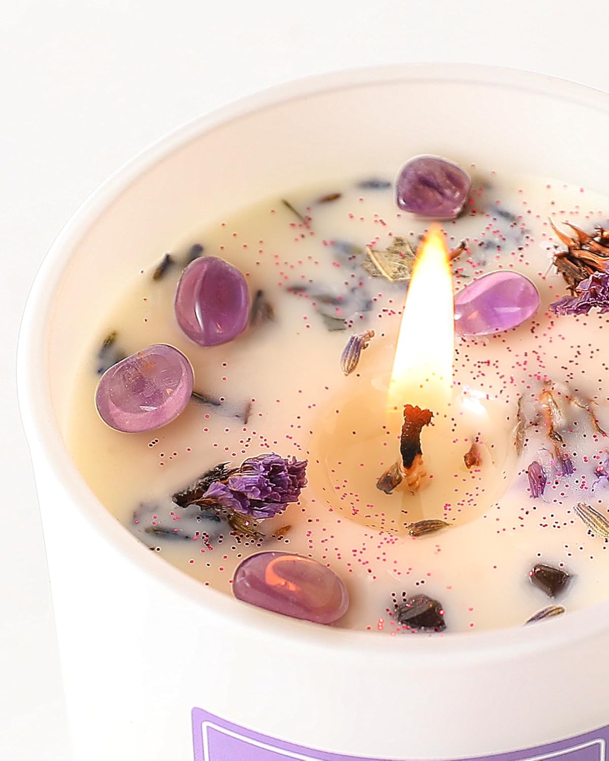AOOVOO Lavender Scented Candles for Women - Aromatherapy Candle with Crystals Inside, 10oz Soy Candles for Home Scented, Birthday Gifts Mothers Day Candle for Women Mom