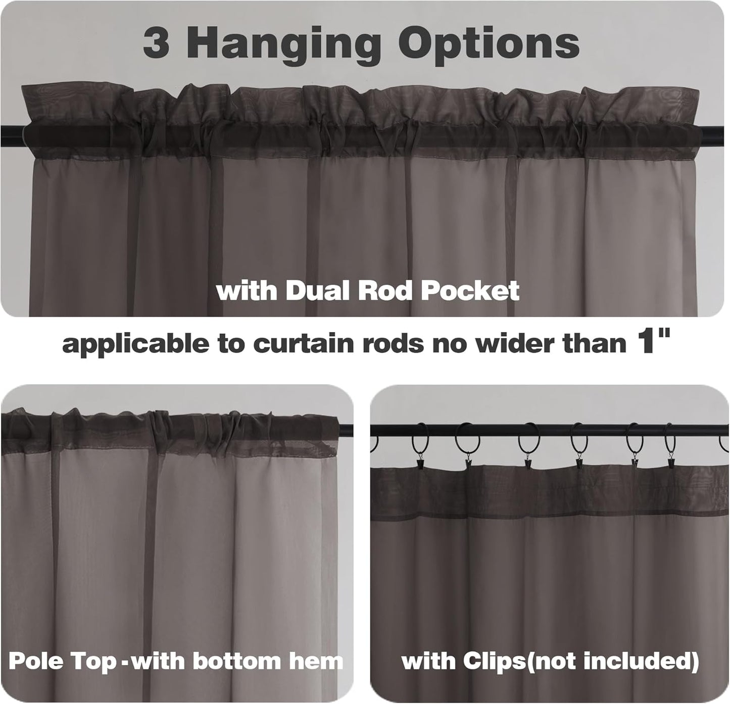 Chyhomenyc Sheer White Valances for Windows 2 Pack, Small Window Curtains for Living Room Bathroom Cafe Laundry Basement, Modern Top Dual Rod Pocket Voile Curtain, 42W x 14L inches, White - Colors B