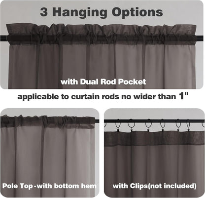 Chyhomenyc Sheer White Valances for Windows 2 Pack, Small Window Curtains for Living Room Bathroom Cafe Laundry Basement, Modern Top Dual Rod Pocket Voile Curtain, 42W x 14L inches, White - Colors B
