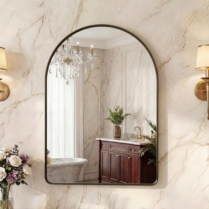 OLIXIS Arched Bathroom Mirror for Over Sink, 34x32 Inch Wall Mirror Arched Rounded Rectangle, Modern Wall Mount Vanity Mirror with Matte Metal Deep Framed, for Home Decor, Living Room, Black