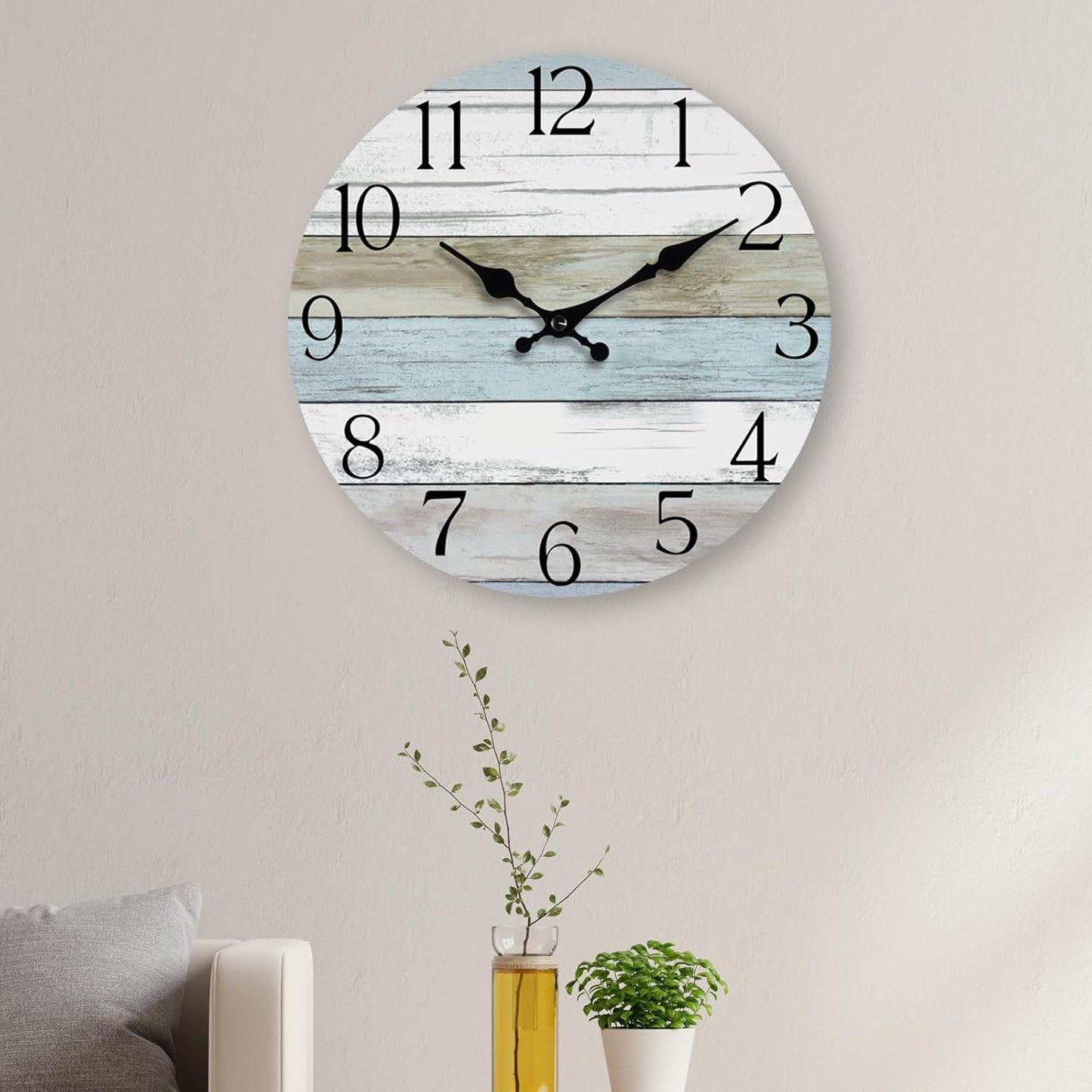 Wall Clock, Rustic Wall Clocks Battery Operated Silent Non Ticking, Country Round Wooden Clocks Farmhous Wall Decorative for Kitchen, Bathroom, Living Room (Gray 8 Inch)
